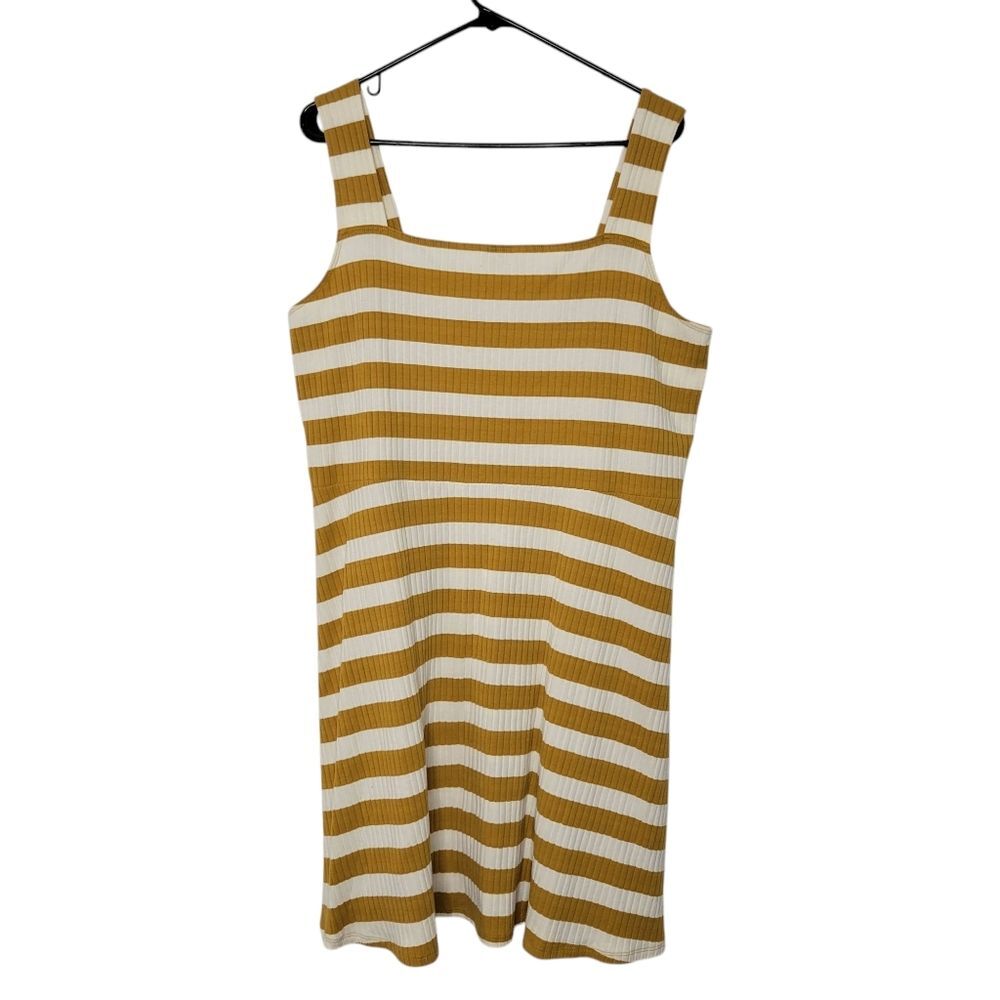 American Eagle XXL Mustard Yellow Cream Striped Sleeveless Ribbed Mini Dress